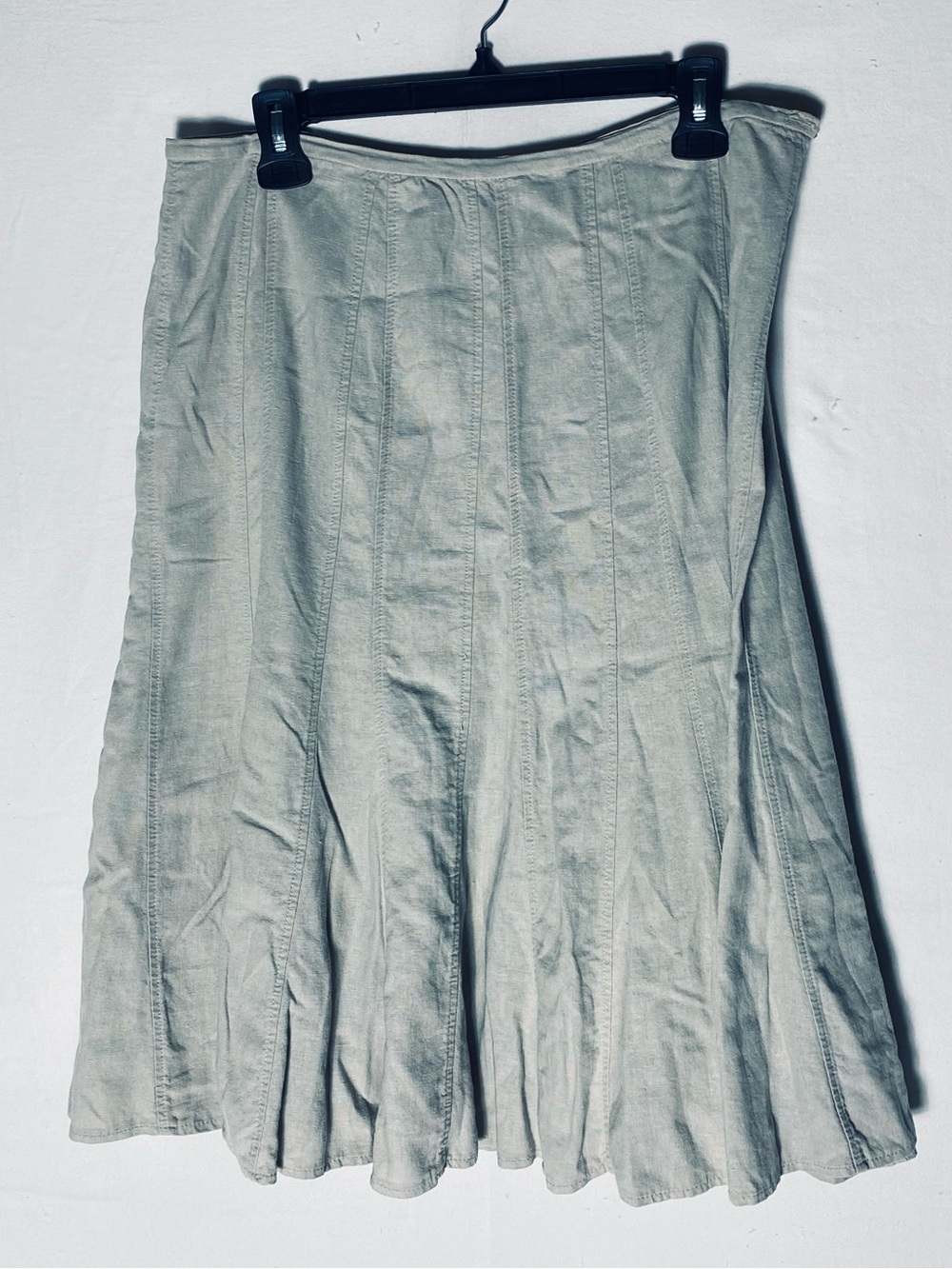 Vintage Y2K Larry Levine Beige Linen Rayon Midi Skirt 10 Boho Grunge